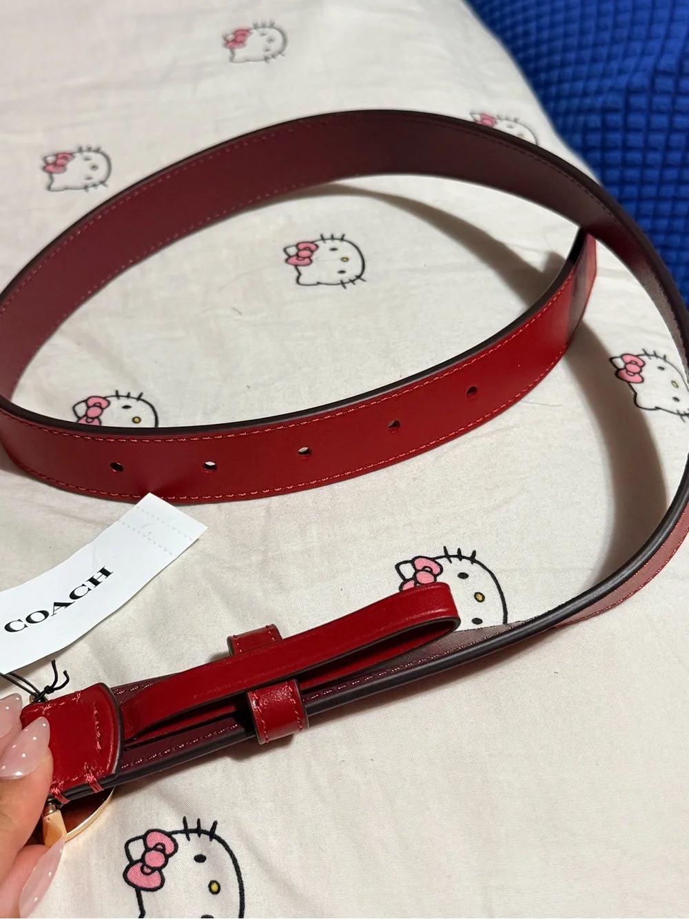 Coach Red Leather Belt with Gold Double-Loop Buckle